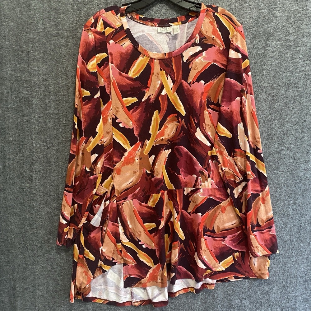 LOGO Lori Goldstein Top Women 1X Artsy Asymmetric Stretch Tunic Pocket Lagenlook